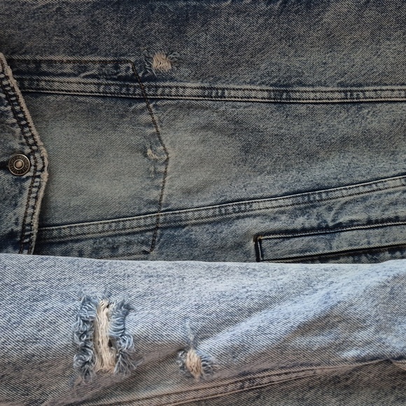 Free People Blue Denim Jacket with Gray Hood - Picture 3 of 16